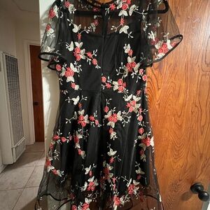 Floral Embroidered Black Dress